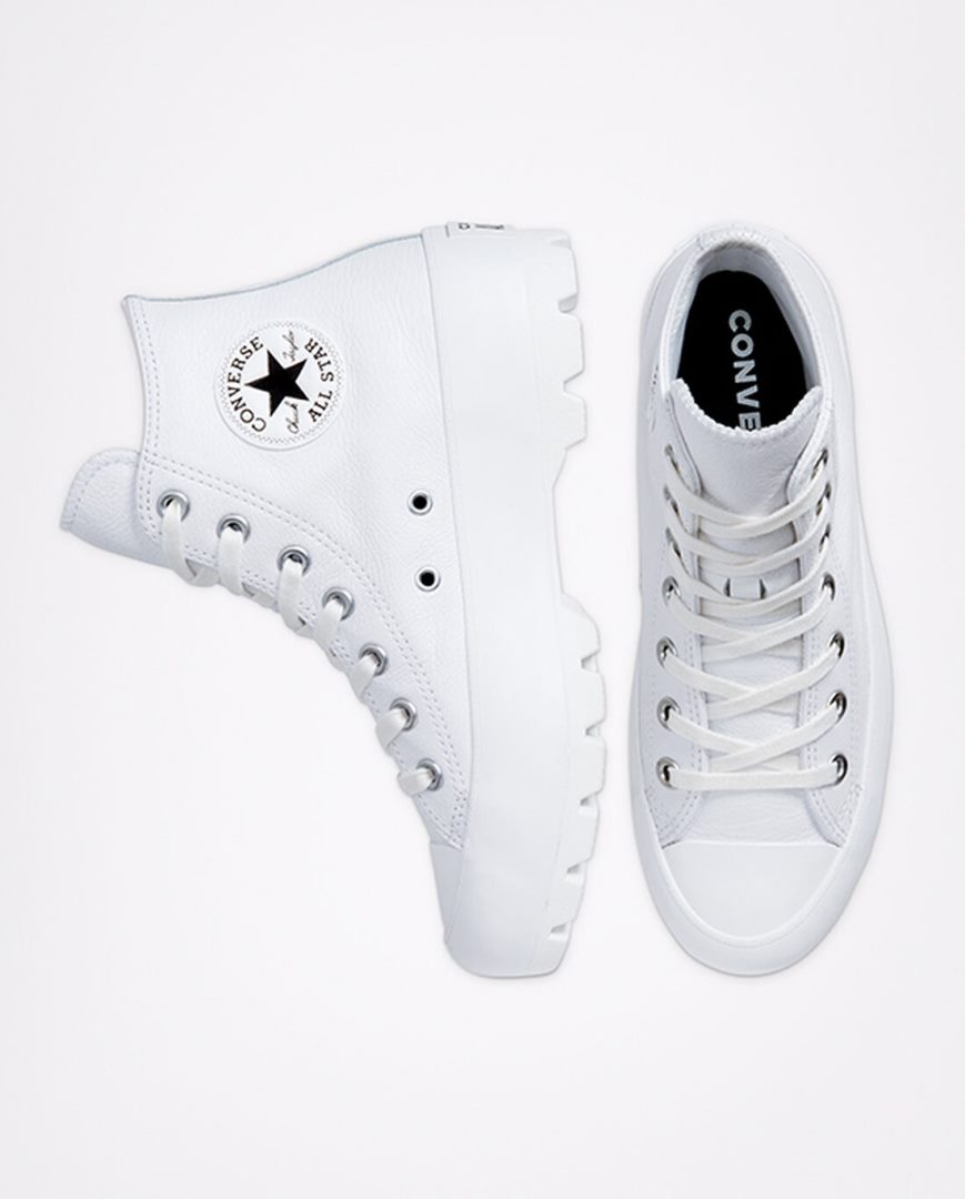 Tenisky Vysoke Converse Chuck Taylor All Star Lugged Kozene Damske Biele Čierne Biele | SK 5OKJL5